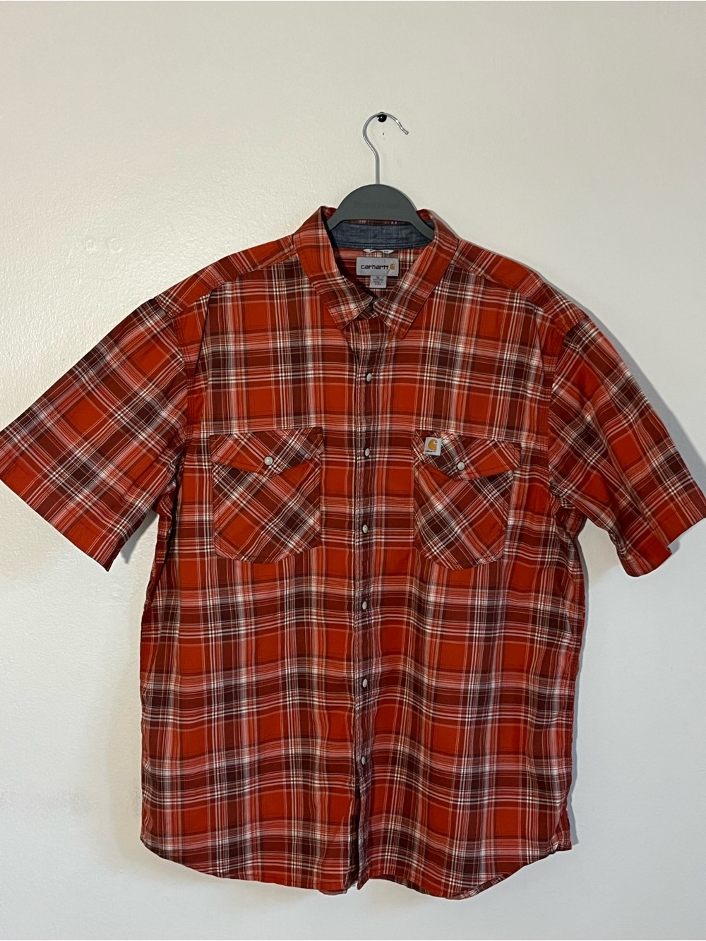 Carhartt Men's Short Sleeve Red Plaid Snap Button Work Shirt size XL